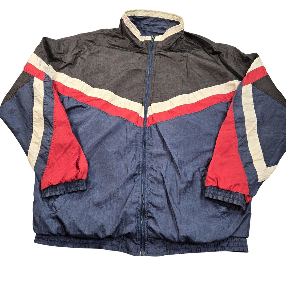 Vintage Lavon Jacket Mens XLT Blue Colorblock Nylon Track Full Zip Windbreaker